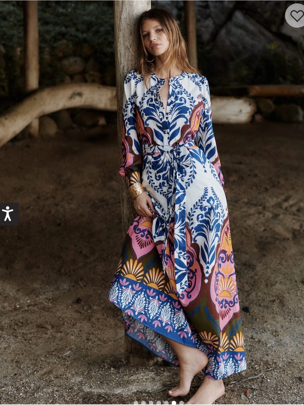 Boden Printed High-Low Maxi Dress — Blue, Pink & White